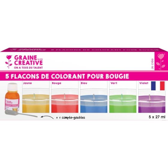 COLORANT BOUGIE LIQUIDE 5 FLACONS 27 ML COLORIS ASSORTIS