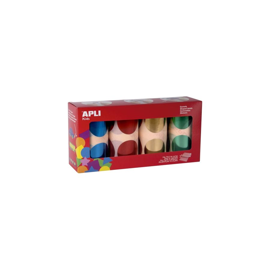 PACK DE 4 ROULEAUX DE GOMMETTES METAL D45 BLEU/ROUGE/OR/VERT