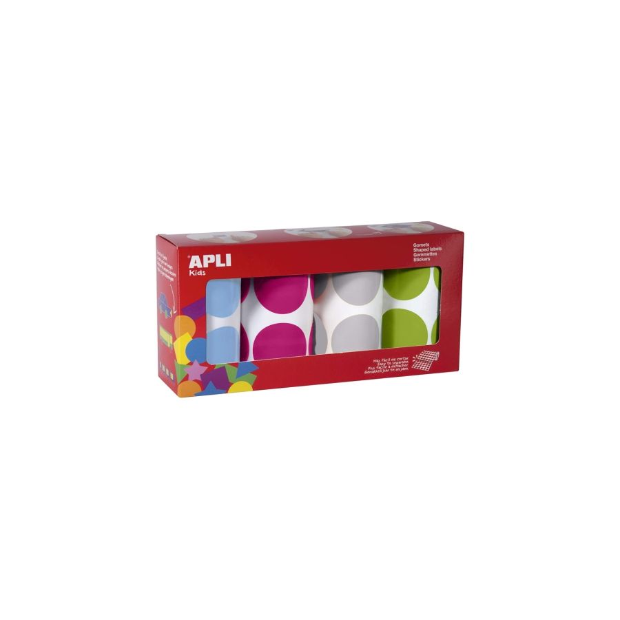 PACK DE 4 ROULEAUX DE GOMMETTES  D45 BLEU/ROSE/GRIS/VERT