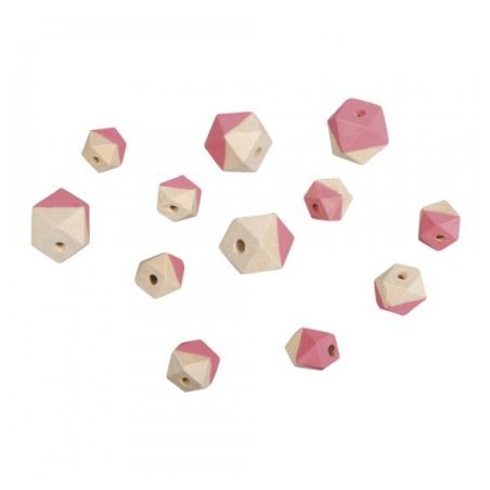 PERLES EN BOIS DIAMANT - ROSE FONCE MAT