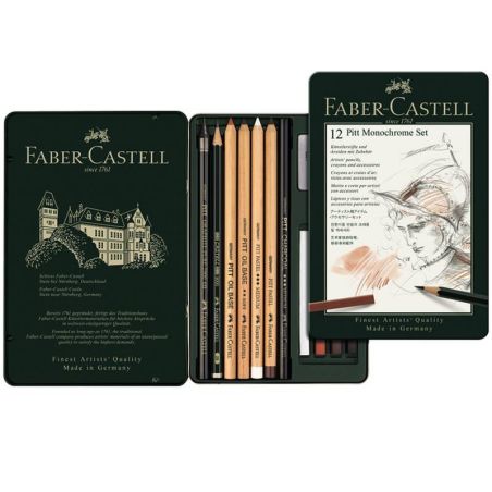 BOITE METAL PITT MONOCHROME x12 FABER CASTELL