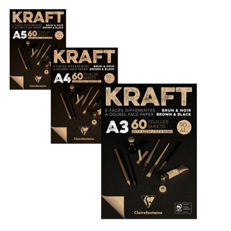 CLAIREFONTAINE - BLOC KRAFT BI-FACE COLLE MARRON/NOIR 60F 90G