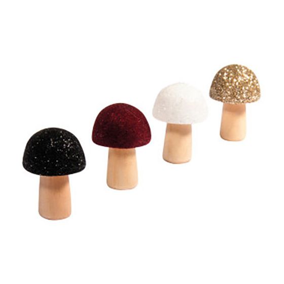 CHAMPIGNONS EN BOIS TETE BRILLANTE 4 PCS IM#3295