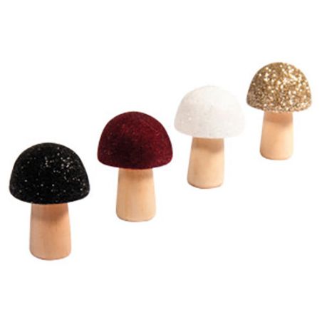 CHAMPIGNONS EN BOIS TETE BRILLANTE 4 PCS