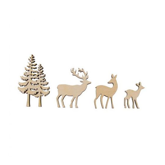 LOT DE 4 DECO EN BOIS ARBRE/CERF IM#3296