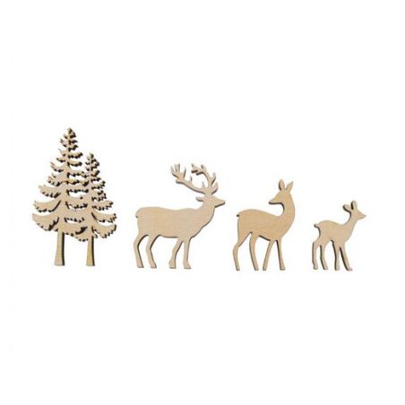 LOT DE 4 DECO EN BOIS ARBRE/CERF