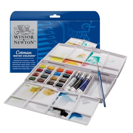 BOITE AQUARELLE COTMAN 16 DEMI-GODETS+3 TUBES