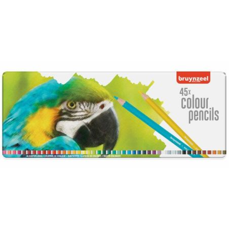 BOITE METAL 45 CRAYONS COULEURS - PERROQUET