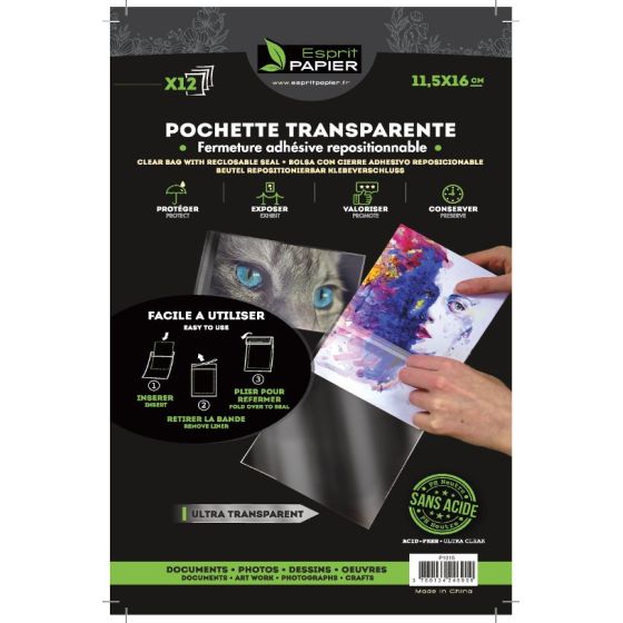 12 POCHETTES TRANSPARENTE POLYPROPYLENE Dimension:11,5X16IM#3440