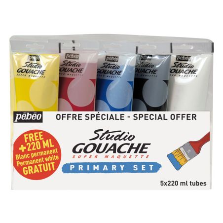 PACK PRIMAIRES STUDIO GOUACHE 5X220ML