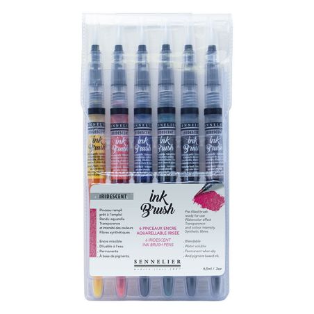 PINCEAU A RESERVOIR D'ENCRE INK BRUSH SET  6 COULEURS IRISES