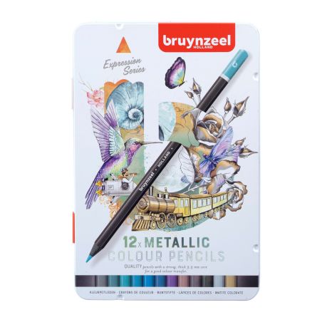 BOITE METAL 12 CRAYONS COULEURS EXPRESSION - TEINTES METALLIQUES