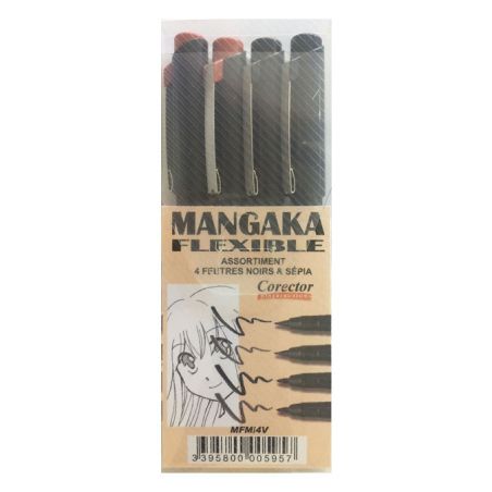 POCHETTE DE 4 FEUTRES MANGAKA ASSORTIES COULEUR ET POINTE