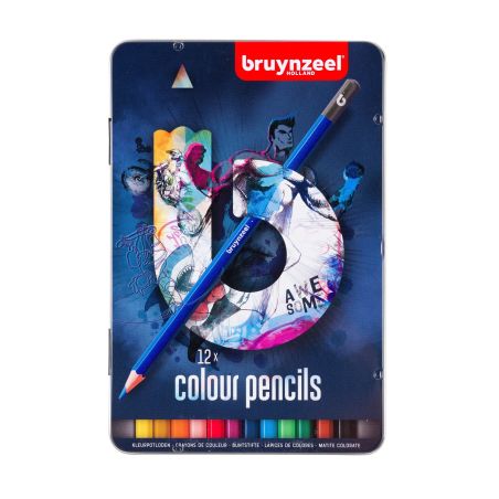 BOITE METAL BLEU x12 CRAYONS COULEURS