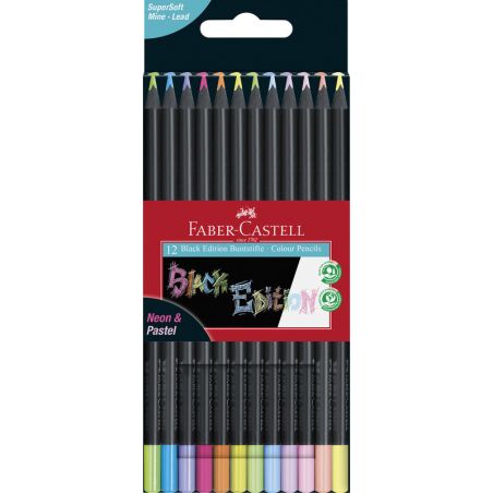 CRAYONS BLACK EDITION NEON ET PASTEL X12 FABER CASTELL