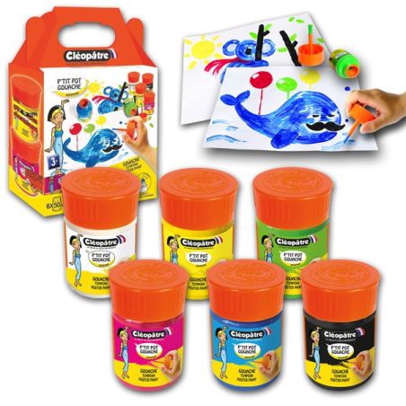 CLEOPATRE - LOT DE 6 PETITS POTS DE GOUACHE 50ML AVEC PINCEAU