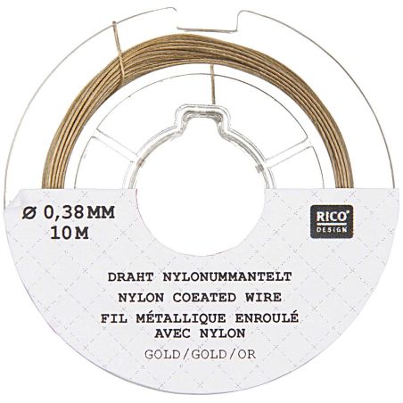 RICO DESIGN - FIL METALLIQUE AVEC NYLON - OR - 0.38 MM X 10M