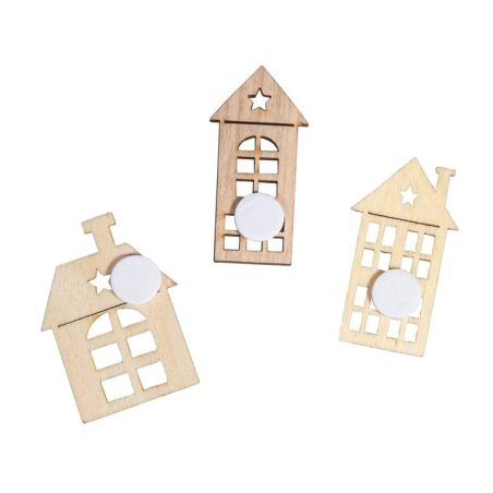 MAISONS MINIATURES EN BOIS COLOREES, 4CM