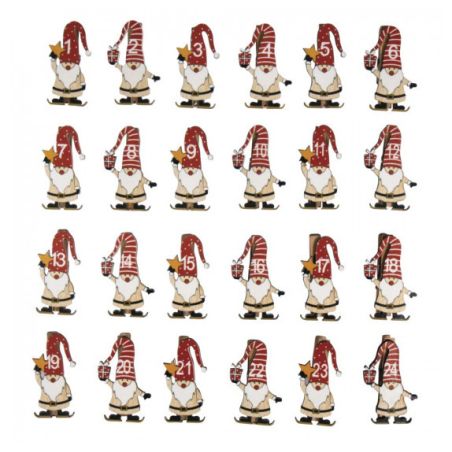 CHIFFRES DE L'AVENT SANTA 1-24 SUR PINCE 2,5 X 5CM, 1 SET