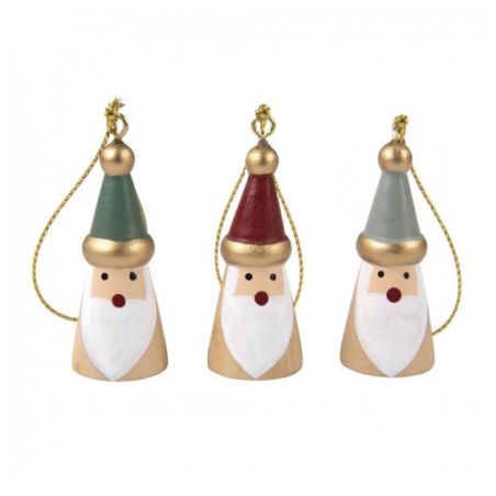 SANTA EN BOIS A SUSPENDRE 2,2 X 13CM ASSORTIS, 3 PIECES