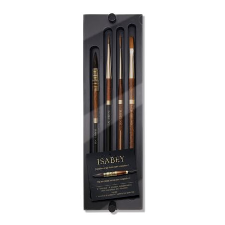 COFFRET EN BOIS NOIR ISABEY - 4 PINCEAUX - VITRE TRANSPARENTE