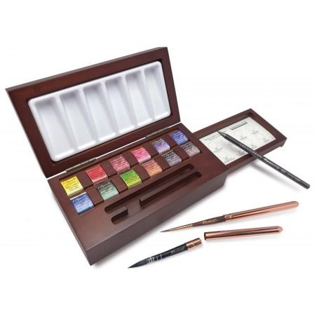 COFFRET EN BOIS AQUARELLE EXTRA-FINE SENNELIER 12 DEMI-GODETS