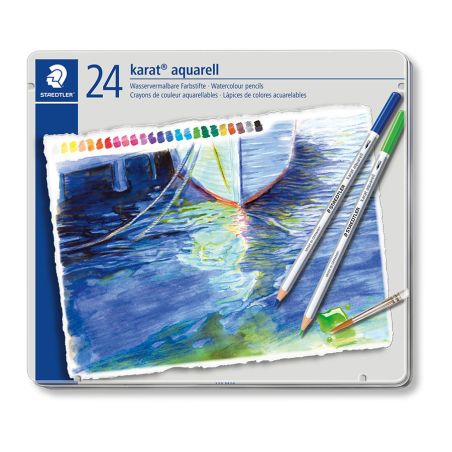 BOITE METAL 24 CRAYONS DE COULEUR AQUARELLABLES KARAT STAEDTLER