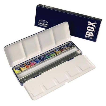 BOITE BLUE BOX COTMAN AQUARELLE 12 DEMI-GODETS