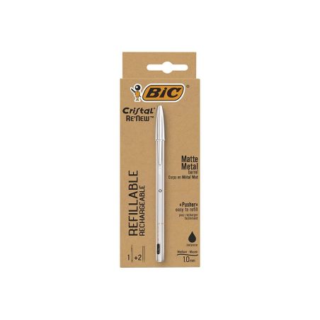 STYLO BIC NOIR CRISTAL RE'NEW RECHARGEABLE + 2 RECHARGES