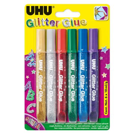 UHU COLLE PAILLETEE SET DE 6 CRAYONS ASSORTIS DE 10ML