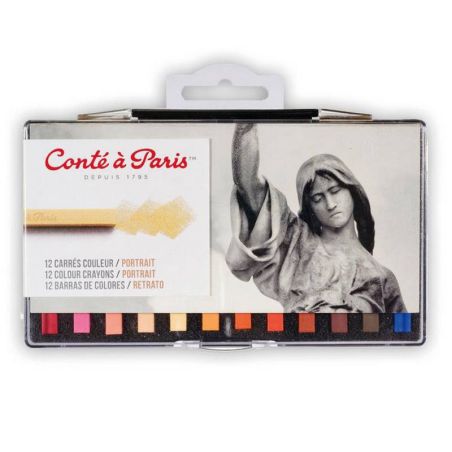 COFFRET DE PASTELS CARRES ASSORTIS PORTRAIT 12 COULEURS CONTE A PARIS