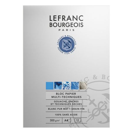 BLOC PAPIER MULTI-TECHNIQUES 300 g/m² A4 12 FEUILLES LEFRANC BOURGEOIS