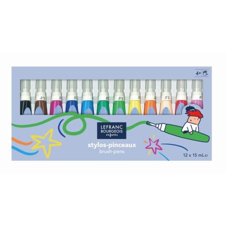 SET DE 12 STYLOS PINCEAUX DE GOUACHE ASSORTIS 15ML LEFRANC BOURGEOIS