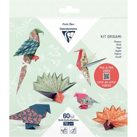 KIT ORIGAMI -  POCHETTE 60 FEUILLES 3 FORMATS - THEME OISEAUX