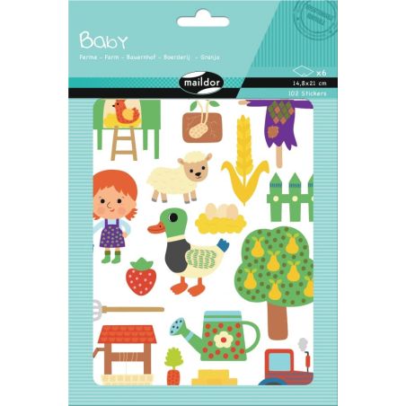 SACHET 6 PLANCHES DE GOMMETTES BABY - LA FERME