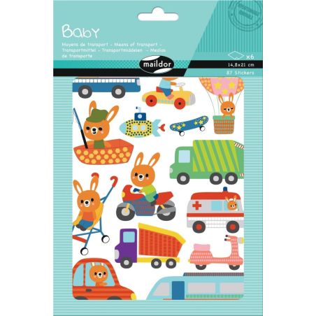 SACHET 6 PLANCHES DE GOMMETTES BABY - MOYENS DE TRANSPORT