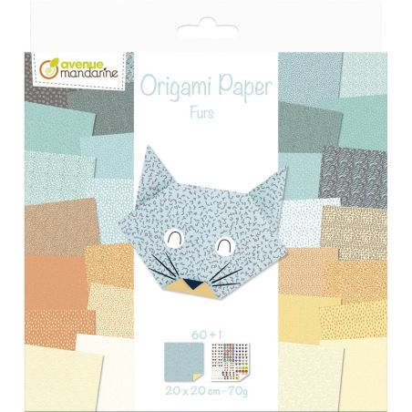 ORIGAMI PAPER, FURS, 20 X 20CM, 60 FEUILLES, 70 G