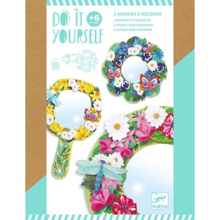 COFFRET DIY - DOUCEUR FLORALE - 3 MIROIRS A DECORER - DJECO