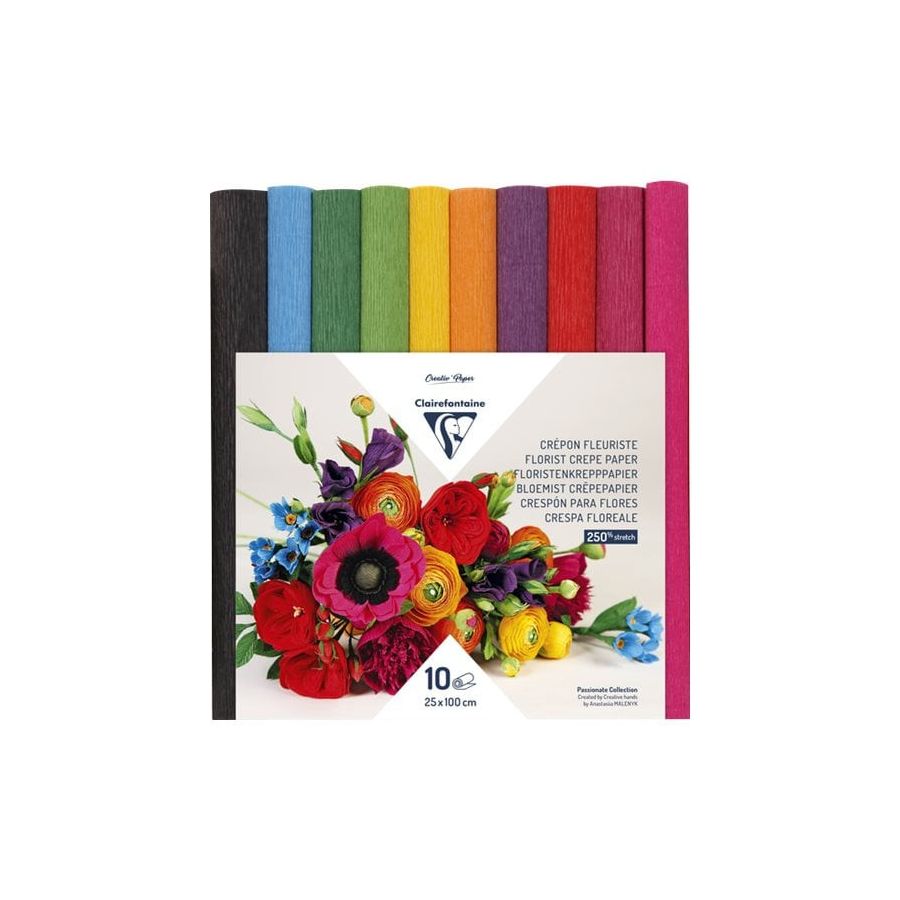 LOT DE 10 ROULEAUX CREPON FLEURISTE COULEURS VIVES CLAIREFONTAINE IM#9193