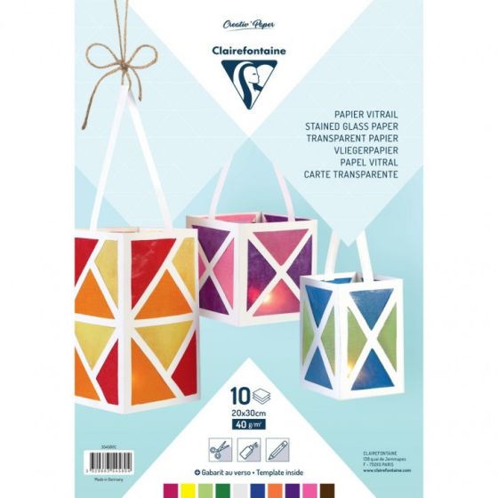 LOT DE 10 FEUILLES DE PAPIER VITRAIL ASSORTIES 20X30CM CLAIREFONTAINE IM#9194