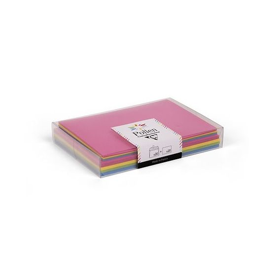 COFFRET POLLEN DE 20 ENVELOPPES 114X162MM + 20 CARTES 110X155MM VIVES ASSORTIES CLAIREFONTAINE IM#9226