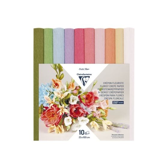 LOT DE 10 ROULEAUX CREPON FLEURISTE PASTEL CLAIREFONTAINE IM#9231