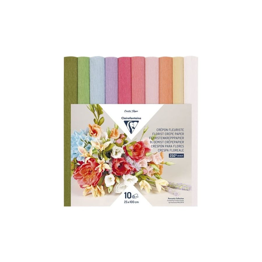 LOT DE 10 ROULEAUX CREPON FLEURISTE PASTEL CLAIREFONTAINE IM#9231