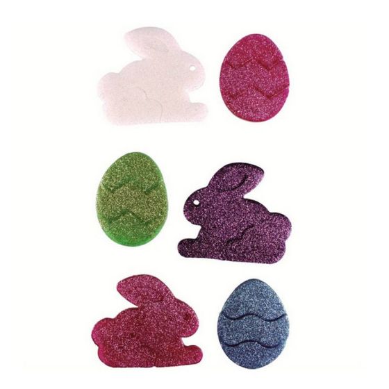 DECO GELLY LAPINS ET ŒUFS PAILLETES 6 PIECES DE 6 A 7 CM CTOP IM#9242