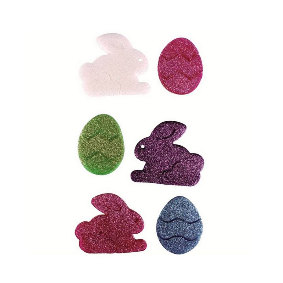 DECO GELLY LAPINS ET ŒUFS PAILLETES 6 PIECES DE 6 A 7 CM CTOP IM#9242