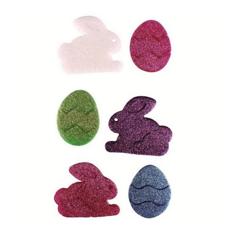 DECO GELLY LAPINS ET ŒUFS PAILLETES 6 PIECES DE 6 A 7 CM CTOP