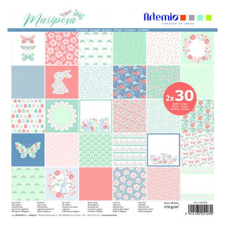 BLOC DE 60 PAPIERS DECORES 30X30CM 70G COLLECTION MARIPOSA ARTEMIO