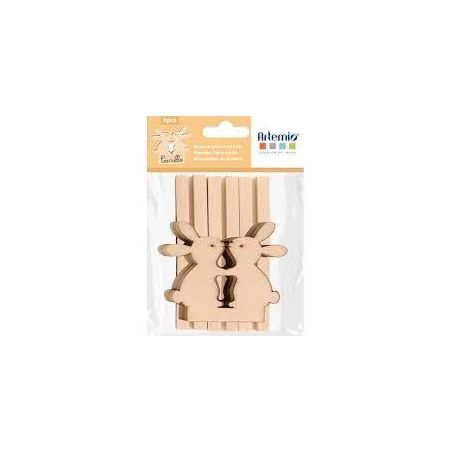 LOT DE 6 MARQUE-PLACES EN BOIS LAPINS ARTEMIO