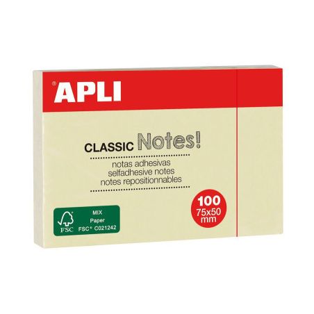 APLI BLOC DE 100 NOTES ADHESIVES 50X75 JAUNE