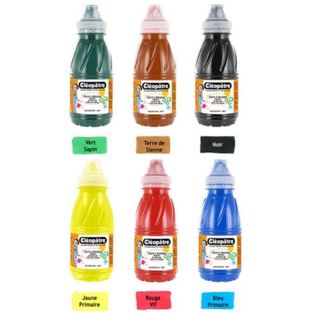 LOT 6 FLACONS 250ML ENCRE A DESSINER  JAUNE/ROUGE/BLEU/VERT/NOIR/SEPIA